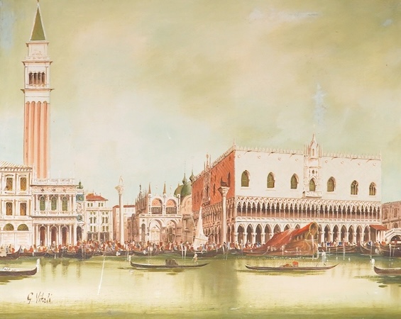 Contemporary, Venetian scene, St. Marks Square with gondolas, oil on canvas, 39 x 49cm